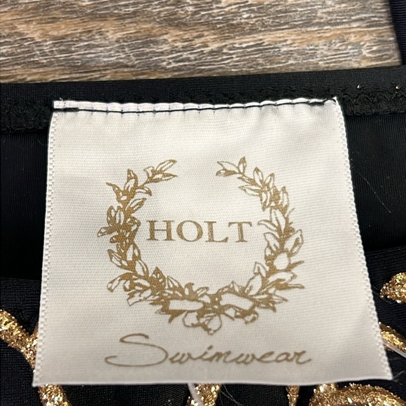 NWT Holt 2 Piece Gold Scrolled Glitter Sequined Detail Bikini Size Large - Picture 3 of 8
